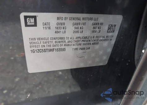 2017 Chevrolet Malibu 1Fl z USA, uszkodzony, nr VIN 1G1ZC5ST9HF183595